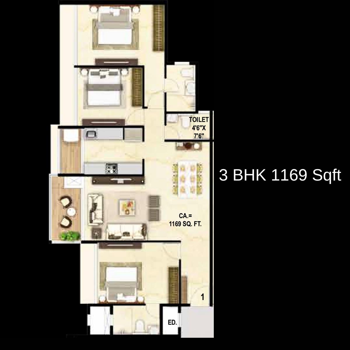 Goodwill-Wisteria-Floor-Plan-3-BHK-1169-Sqft